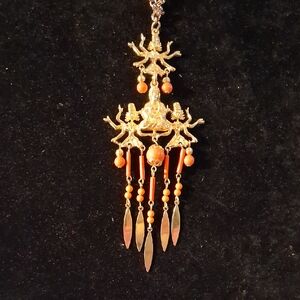 Vintage large goldtone Asian "Art" Buddha with Dancers necklace